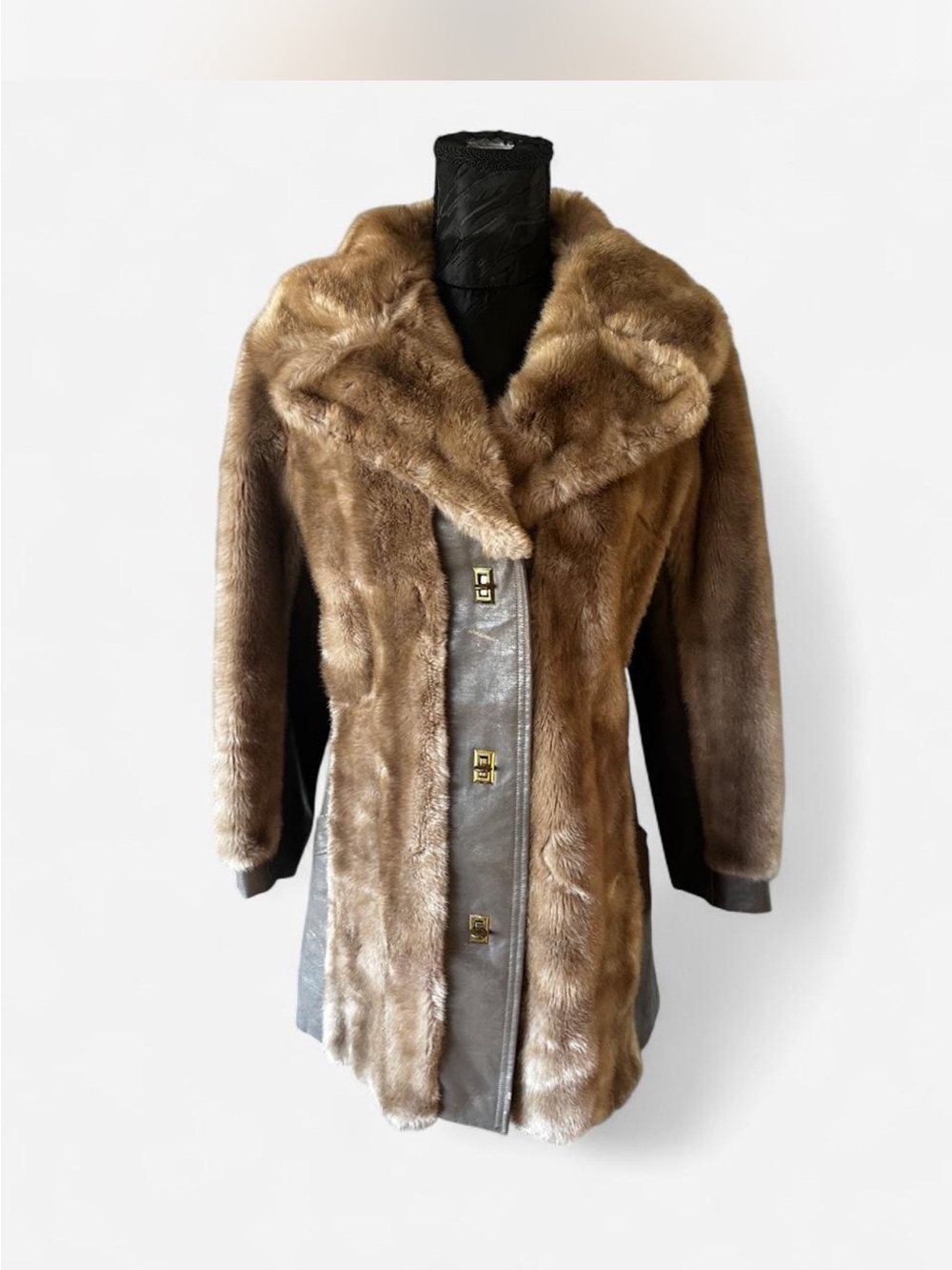 Joseph Brown Faux Fur Trench Coat with Leather Trim